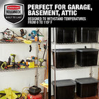 Rubbermaid 18 GAL 6 Pack Garage Storage Bins with Stackable Lid, Heavy Duty - Made in USA - Extreme Temperature Resistant, Durable Plastic Containers with Handles - Solid Black and Grey - size: 18 Gal - 6 Pack