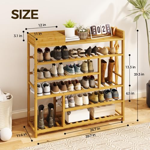 Bamworld Shoe Rack for Front Door Entrance Bamboo Shoe Organizer with Storage Box Free Standing Shoe Cabinet Shoe Storage Shelf for entryway, Closet and Doorway (Natural) - color: Natural
