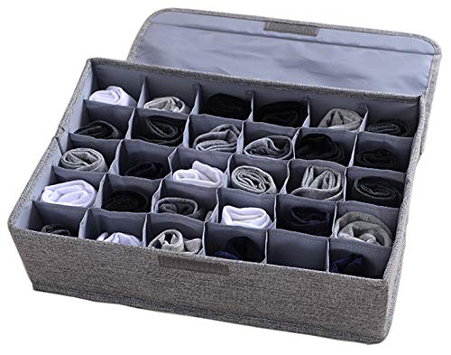 AARAINBOW Underwear Socks Ties Storage Organizer with Lids Foldable Closet Drawer Organizer 30 Cells, Fabric Wardrobe Divider Storage Box for Scarves and Lingerie (30 Cell, Gray) - color: Gray, size: 30 Cells
