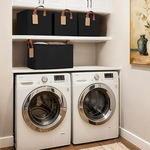 CHICVITA Storage Baskets for Shelves, Large Fabric Storage Bins with Metal Frame, Closet Storage Bins for Clothes Toy Organizer, 16 ¾" L x 11" W x 9 ¾" H, Black, 4-Pack - color: Black 4-Pack, size: 16 ¾" L x 11" W x 9 ¾" H