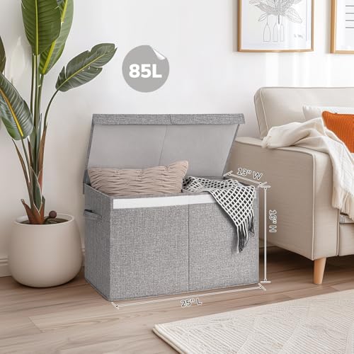 INDRESSME 25"x13"x16" Large Toy Storage Box with Lid, Toy Storage Organizer Toy Basket with Dividers for Playroom, Bedroom, Closet, Toy Bin for Kids Baby Boys Girls (Grey) - color: Light Grey, size: 25"x13"x16"