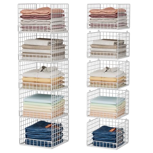 5-Tier Stackable Closet Organizers and Storage Baskets, Closet Shelf Organizer, Space-Saving closet organizer system, Foldable Clothes Storage Bins for Closet Organizer System, White(Patent 30022416) - color: White, size: 5-Tier