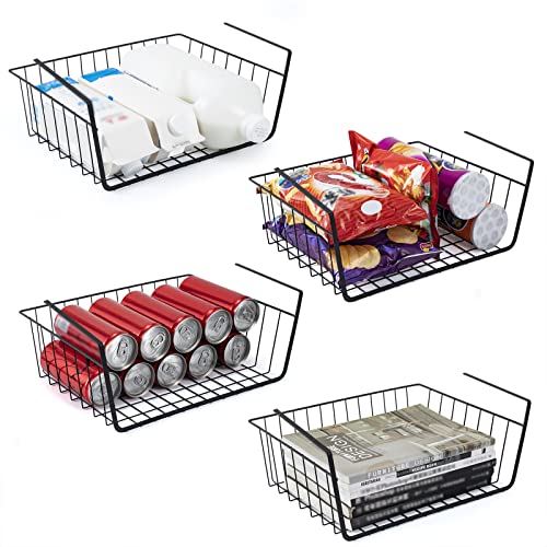 Undershelf Storage Basket Under Shelf Wire Basket Household Metal Under Shelf Hanging Storage Bin Basket Slides Under Shelves for Storage Space Saving for Kitchen Pantry Bookshelf 4 PCS - color: 4 PCS, size: Small