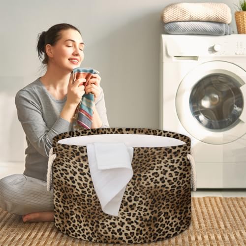 Pardick Leopard Cheetah Print Large Round Storage Basket Collapsible Circle Storage Bin Laundry Hamper With Handle for Kids Toy Blanket Clothes Towel Living Room Nursery Storage Organizer Decor - color: Print 15
