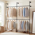 Giantex Industrial Pipe Clothing Rack, 79" Wall Mounted Heavy-Duty Metal Garment Organizer with 4 Hanging Rods, 2-Tier Walk-in Closet System for Wardrobe Closet, Retail Display - size: 79 Inches