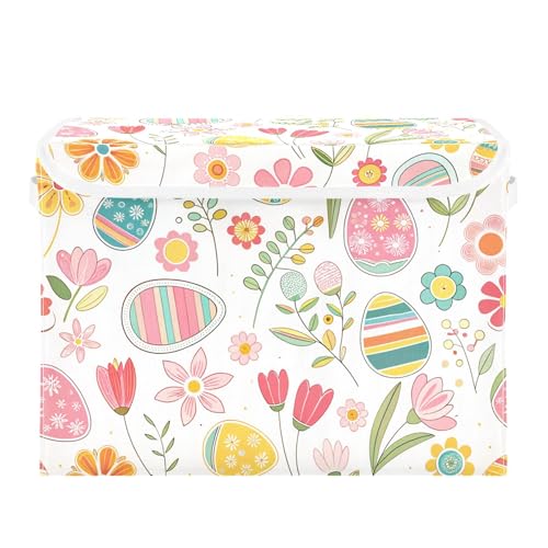 xigua Easter Flower Eggs Storage Bins with Lids and Carrying Handle,Foldable Storage Boxes Organizer Containers Baskets Cube with Cover for Home Bedroom Closet Office - color: Easter Flower Eggs
