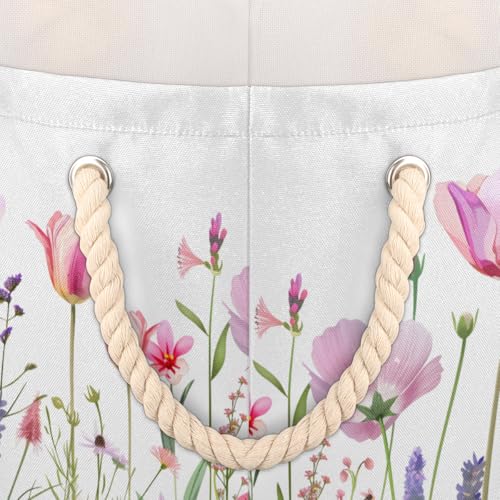 Pardick Large Round Storage Basket Flower Floral Collapsible Circle Storage Bin Basket Laundry Hamper With Handle for Kids Boy Girls Toy Bedroom Living Room Nursery Room Decor Storage Organizer - color: F:flower floral