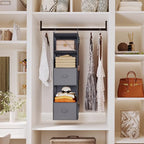 YOUDENOVA Hanging Closet Organizer, 5 Tier Hanging Closet Shelves with 6 Side Pockets and 2 Drawers, Grey - color: Grey