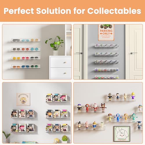 upsimples Acrylic Shelves for Bathroom Storage, 15" Floating Shelves Wall Organizer for Perfume, Make up, Skincare, Kids Bookshelf for Bedroom, Nursery, Living Room Decor, Clear, 4 Pack - color: Clear