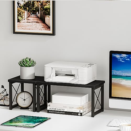 Honiter Desk Shelf Desktop Organizer 2 Tier Wood Small Bookshelf,Rustic Brown Freestanding Adjustable, Organizer, Stackable, Desk Stand, Storage Organizers, Kitchen Counter Display Rack - color: Black, size: 7.6in-1 Pack