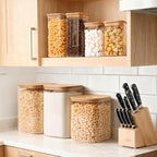 Glass Flour Sugar Storage Containers with Bamboo Lids & Measuring Scoop (1.6Qt/4.6Qt) - Wide Mouth Pantry Storage Containers for Kitchen Counter, Pantry Organization & Baking Essentials 2 pack - size: 2 pack（1.6/4.6 qt）