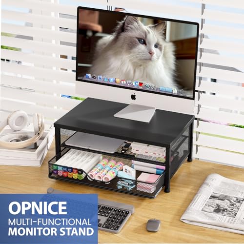 OPNICE Computer Monitor Stand Riser, Desk Organizer with Drawer, Printer & Laptop Stand, Office Desk Accessories & Workspace Desktop Organizers Storage for Office Supplies(Black 2-Pack) - color: Black 2-Pack