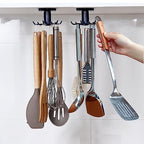2pcs 360 °Rotation Utility Hooks,Under Cabinet Kitchen Hooks,Storage Shelf rv Must Haves,Nail Free Adhesive Kitchen Utensils Hanging Hooks for Kitchen Utensils/Tools/Towel/Knife(Black)