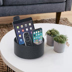 Remote Control Holder 360° Spinning Controller Holder TV Remote Caddy End Table Organizer Storage Bedside Nightstand Couch Caddy of Couch for Call Phone PU Leather Side Table Organizer