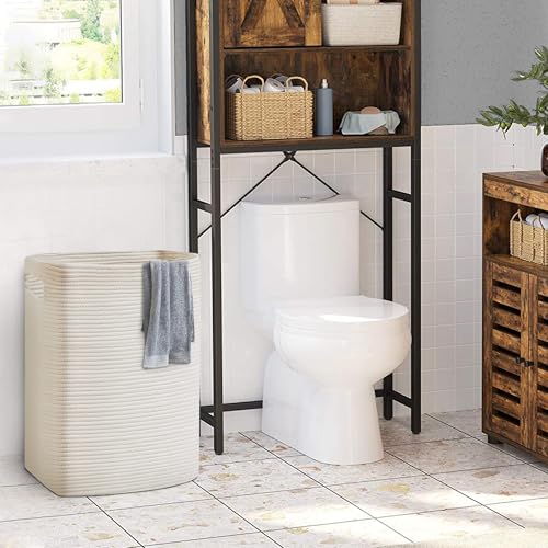 MEGASKET Large Laundry Hamper 16"x13"x22" - Tall Woven Laundry Basket, Cotton Rope Dirty Clothes Hamper, Baby Kids Nursery Wicker Laundry Basket, Bedroom Aesthetic, Soft Laundry Bin, White Hamper, 75L - color: White