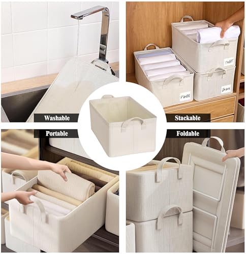 AARAINBOW 4 Pcs Closet Clothes Organizer with Handle, Fabric Storage Box with Steel Frame Stackable Shelf Storage Bins Foldable Fabric Storage Baskets for Organizing Sweater Pants, 23L (B 4 White) - color: B 4 White