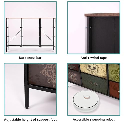 VASICAR Dresser for Bedroom with 9 Deep Fabric Drawers, Wide TV Stand Storage Cabinet, Colorful Chest of Drawers for Closet, Nursery, Entryway, Hallway - color: Pattern