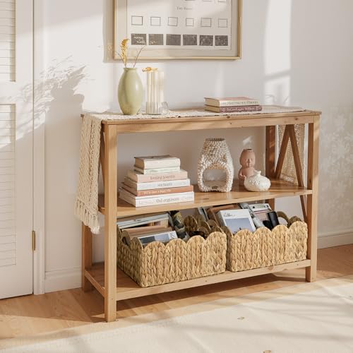 StorageWorks Scalloped Water Hyacinth Baskets, Hand-woven Rattan Baskets with Built-in Handles, Cute Baby Basket for Nursery, Basket for Organizing and Decor, 16½"L x 13"W x 7½"H - color: Water Hyacinth(Natural), size: 16½"L x 13"W x 7½"H