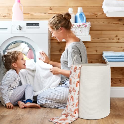 XUANGUO Cotton Rope Laundry Basket Hamper for Clothes Woven Storage Basket for Living Room Bedroom Boho Tall Rope Baskets for Blanket Toys Pillow Towels Baby Nursery Hamper Bin Large white - color: white, size: Large