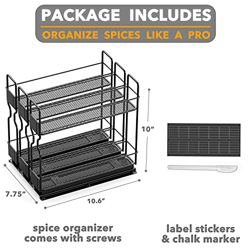 SpaceAid Pull Out Spice Rack Organizer for Cabinet, Heavy Duty Slide Out Seasoning Kitchen Organizer, Cabinet Organizer, with Labels, 7.7" W x10.75 D x10 H, 3 Drawers 2-Tier - style: Three 2"W Drawers, 2-Tier
