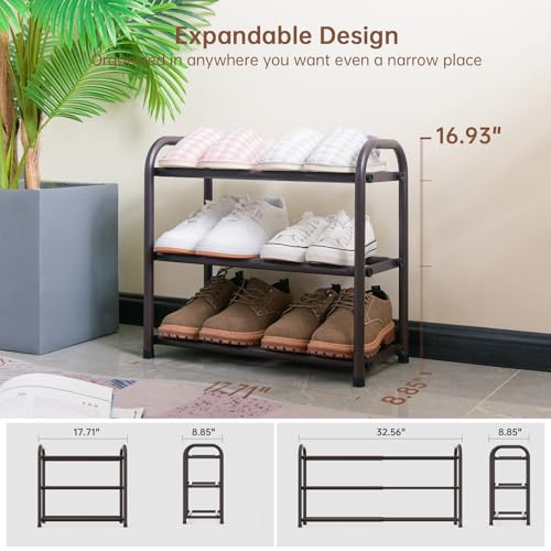 Gonfoam 3-Tier Expandable Shoe Rack,Adjustable Shoe Shelf Storage Organizer Heavy Duty Metal Free Standing Shoe Rack for Entryway Closet Doorway (Bronze) - color: Bronze, size: 3 Tier