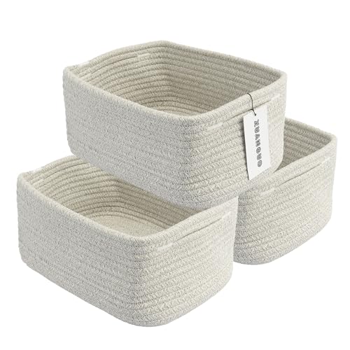 XUANGUO Small Woven Storage Baskets 12“X8”X5“ Decorative Rope Bins for Organizing Shelves, Closets, and Toys, Empty Gift Baskets, Cute Organizer Basket for Home and Office (grey, regular) - color: grey, size: regular