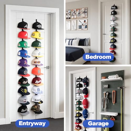 Aoodaily Hat Rack for Door - Two-Way Hanging Caps with Display Hooks and Hanger, Hat Organizer for Baseball Caps, Over the Door Hat Storage Organizer for Bedroom, Entrance or Garage Doors - 2 Packs - size: 2 Packs - 20 Hooks