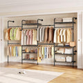 Closet Organizers and Storage, 4-Row Heavy Duty Clothes Rack for Hanging Clothes, Wall Mounted Closet System with 4 Telescopic Rods, 2 Fixed Rods, 5 Hooks, 8 Shelves for Wardrobe, Bedroom, Small Space - style: 4-Row
