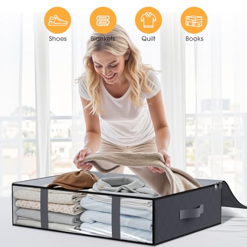 StorageRight Under Bed Storage Bags 8 Pack, 40L Large Clothes & Comforter Storage Containers with Clear Window, Breathable Fabric Organizer for Blankets, Bedding, Seasonal Clothing, Grey - color: Gray, size: 8 Pack