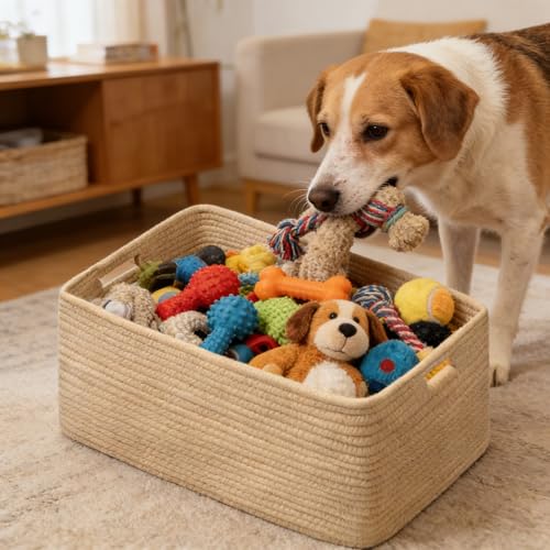 UBBCARE 2 Pack Storage Baskets for Shelves, Large Woven Storage Baskets, Dog Toy Bins, Baskets for Organizing Clothes, Towels, Books, Blanket, 17"L x 13"W x 7.5"H, Brown - color: Brown, size: 2 Pack-17"(L)×13"(W)x7.5"(H)