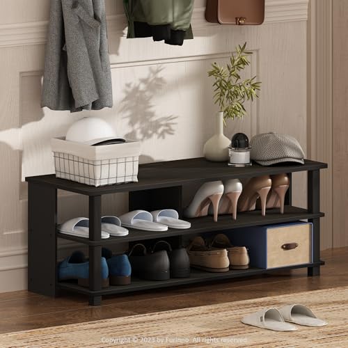 Furinno Turn-N-Tube Shoe Rack, 3-Tier Shoe Organizer, Compact Shoe Storage with Open Shelves, 15.5 x 41.1 x 15.8, Easy Assembly, for Closet Entryway, Office, Garage, Espresso/Black - color: Espresso/Black, size: 3-Tier (41.1"W)