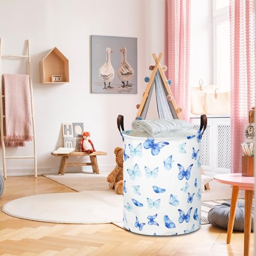 NTAOHAMPER Kids Laundry Hamper, Waterproof Storage Bin, Baby Nursery Hamper, Clothes Organizer, Toys Bin, Room Decor(Blue Butterfly) - color: Blue Butterfly