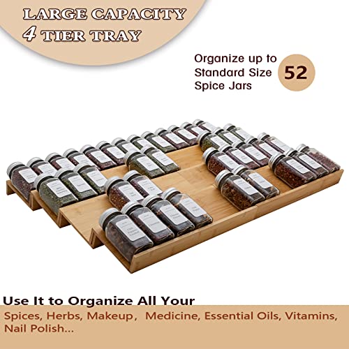 Bamboo Spice Rack Drawer Organizer - 8 Piece Set - 12" Wide, Combine Into 24" Rack (12" or 24") - size: 24"
