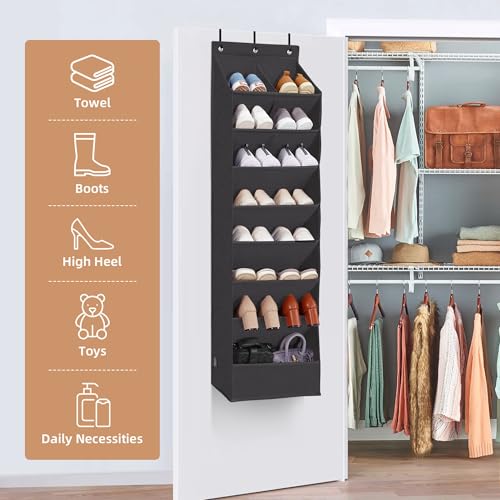 STORAGE MANIAC Over the Door Shoe Organizer Heavy-Duty Large Deep Pocket Hanging Shoe Organizer Shoe Rack Door Closet Shoe Organizer for Wall, Dorm & Narrow Door Storage Shoe Holder Black, 2 Pack - color: Black, size: 2 pack