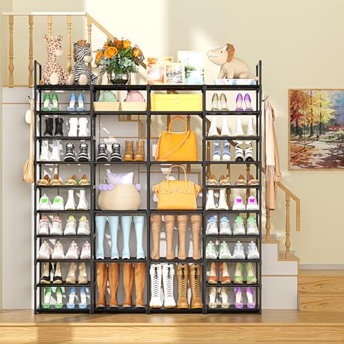 Kottwca 4 Row 10 Tier Large Shoe Rack Organizer for Closet Entryway, 72-80 Pair Shoe Boot Storage Rack, Metal Shoe Shelf Big Vertical Stackable Shoe Stand for Bedroom Corner - size: 4 Row 10 Tier