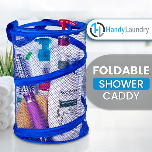 Handy Laundry Foldable Shower Caddy - Collapsible, Portable, Drainage Hole, Carry Handle, Large Compartments. Great Organizer for Camp, Travel, Gym, and Dorm (Blue) - color: Blue, size: Large