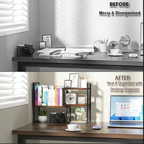 Desktop Shelf Organizer, Small Bookshelf for Office, Wood Shelves, Office Organization and Storage (Brown) - color: Brown