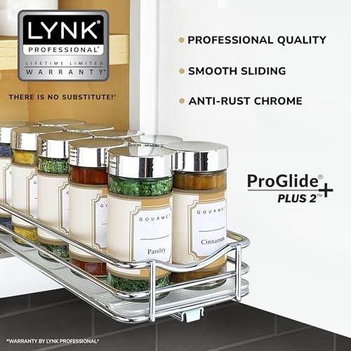 LYNK PROFESSIONAL® Pull Out Spice Organization for Cabinets - 4-3/8 inch Wide – Spice Rack for Inside Cabinets, Slide Out Spice Rack Organizer for cabinet – Pull Out Spice Rack, Sliding 1 Tier Chrome - color: Chrome, size: 4-1/4" - 1 Tier