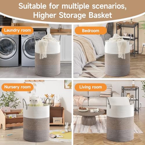 CLHMILY&Z 100L Laundry Basket Round Storage Rope Basket - 18.1x24 Inches - Laundry Hamper in Bedreoom and Mutil Storage Bin for Blankets, Toys, and Nursery Essentials - color: Brown & White, size: 100L