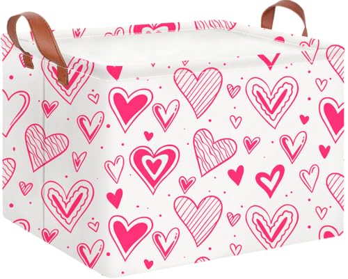 CLOCOR Rectangular Heart Printed Valentine's Day Basket Empty, Gift Basket, Waterproof Storage Basket with Handles, Room Decor(Bright Heart) - color: Bright Heart