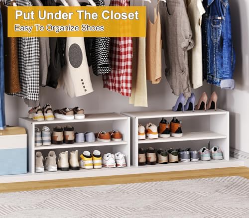 2 Tier Small White Shoe Rack For Closet, Stackable Shoe Shelf Organizer for 9 -12 Pairs of Shoes, Small Shoe Storage Organizer for Entryway, Hallway, Garage,Living Room, Bedroom, Size 28.5"* 11" * 13" - size: 28.5 Inches Long (1 Pack + 2 Tier)