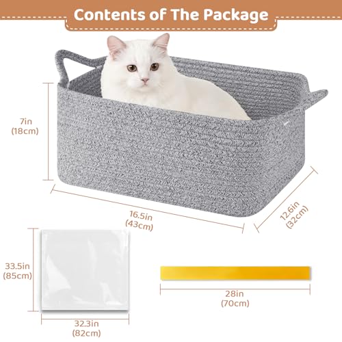 OIASKET Large Empty Gift Baskets for Baby Shower, 16.5" L x 12.6" W x 7" H Cute Woven Storage Basket with Gift Bags and Ribbons, Small Rope Toy Basket with Handles, Cat Dog Pet Toy Organizer - Grey - color: Grey, size: Large: 16.5"L x 12.6"W x 7"H