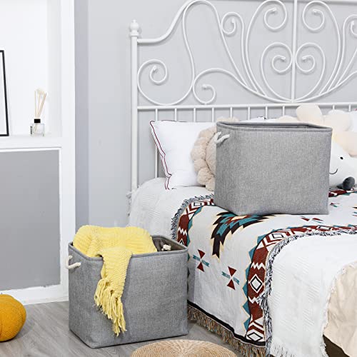 Bidtakay Collapsible Storage Bins for Clothes Large Grey Storage Baskets with Cotton Handles 17x12x15 In Set of 2 Fabric Cubby Storage Bins Livingroom Home Decorative Storage Organizer for Blankets - color: Grey, size: 2 Pack-XL-17x12x15 In