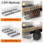 MUDEELA Pots and Pans Organizer Rack for under Cabinet, Expandable Pot Lid Kitchen Cabinet Organizer Holder with 10 Adjustable Compartment Cutting Board Organizer for Pan Lid Cookie Sheet Rack, Bronze - style: 10 Dividers-Bronze