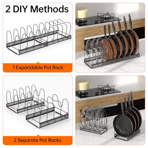 MUDEELA Pots and Pans Organizer Rack for under Cabinet, Expandable Pot Lid Kitchen Cabinet Organizer Holder with 10 Adjustable Compartment Cutting Board Organizer for Pan Lid Cookie Sheet Rack, Bronze - style: 10 Dividers-Bronze