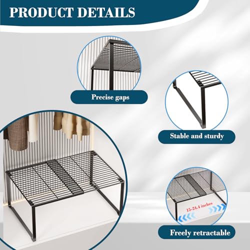 Extendable Metal Wire Shelf Organizer - Adjustable 15-24.4in Length, Stackable Storage Rack for Kitchen/Pantry/Bathroom/Shoe Cabinet/Tool Closet (1, White) - color: White, size: 1 Pack