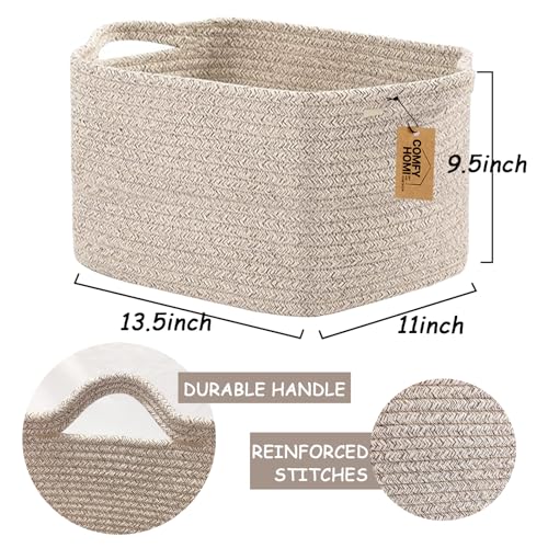 COMFY-HOMI Storage Basket for Shelves, Woven Baskets for Storage, Cotton Rope Basket for Toys,Towel Baskets, Toy Storage Organizer, Storage Cube Bin, Organization and Storage-All Brown - color: All Brown, size: 13.5"X11"X9.5"