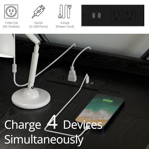 IRONCK Computer Desk 55" with Power Outlet and Storage Shelves, Study Writing Table with USB Ports Charging Station, PC Desk Workstation for Home Office, Black - color: Black, size: 55 inches