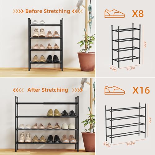 Uneviesyka Expandable Shoe Rack Organizer,Adjustable and Stackable Shoe Storage Shelf,Heavy Duty Metal Small Shoe Rack for Closet Entryway Bedroom (Black, 4 Tier) - size: 4 Tier