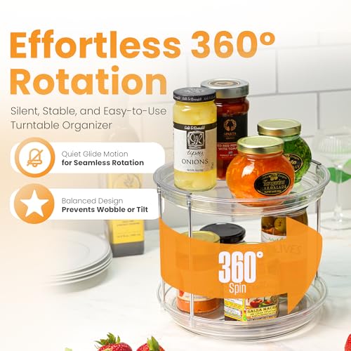 Clear Two Tier Lazy Susan Organizer - 2-Pack Rotating Spice Rack Turntable for Kitchen Cabinet, Countertop, Bathroom or Dining Table - Spinning Carousel Racks for Counter and Pantry Cabinet Storage - size: 2-Pack